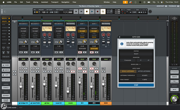 The Volt 876 is smoothly integrated into LUNA. Here, I’ve launched Auto‑Gain on one of the inputs from a second 876 in ADAT + Host mode.