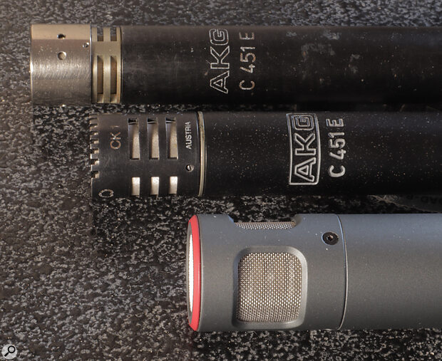 From top: an AKG CK28 capsule mounted on a C451 body; a CK1 (also paired with a C451), and the Austrian Audio CC8.