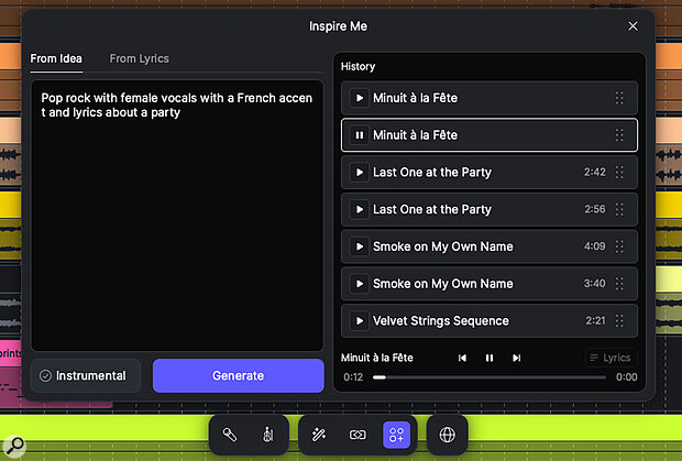 Generative music is now part of the ACE Studio feature set and Inspire Me lets you generate a complete song based upon a simple text prompt.