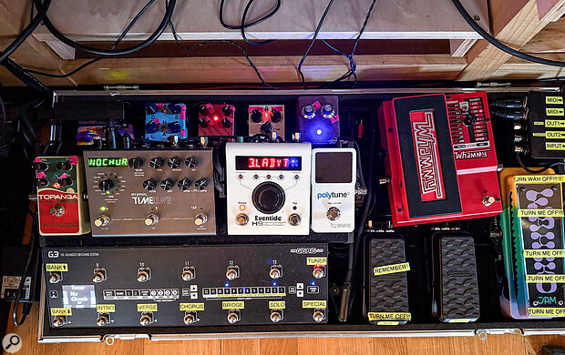 Guitarist and guitar tech Lucas Polo designed Phil’s pedalboard, and operated it from on stage.
