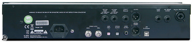 The rear panel hosts a variety of I/O, both analogue and digital.