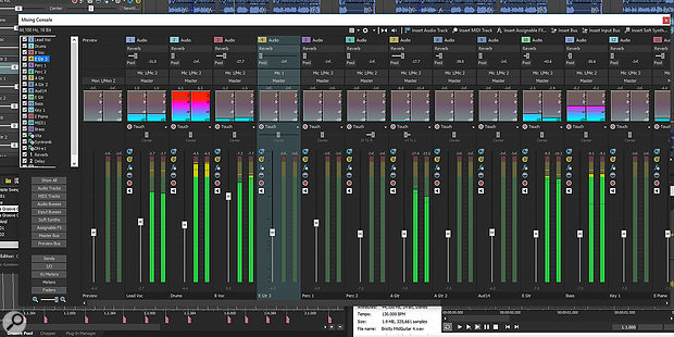 Panes from the lower portion of the user interface can be floated if required, as shown here for the Mixing Console.