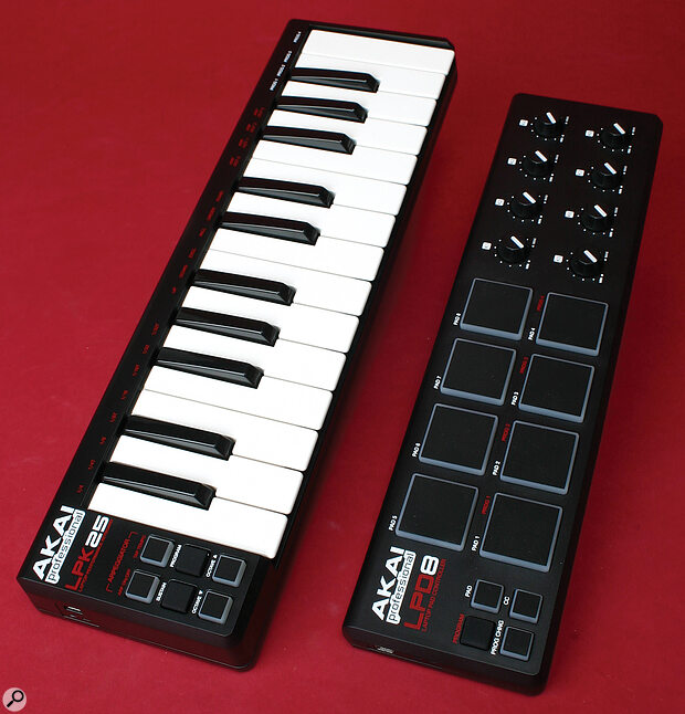 Space-saving and portable: Akai LPD8 pad controller and LPK25 keyboard controller.