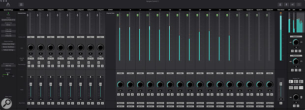 Screen 1: The Apogee Control 2 home display shows inputs on the left and outputs on the right.