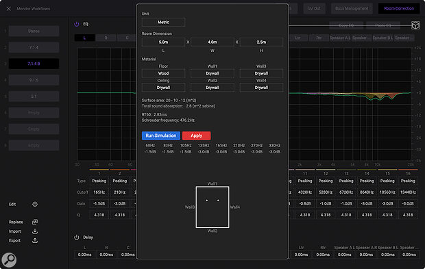 Screen 5: Apogee Control 2 incorporates a rudimentary room modelling function that generates EQ curves based on room size and predicted acoustics.