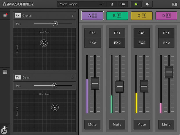 The iMaschine 2 mixer is a simple affair.