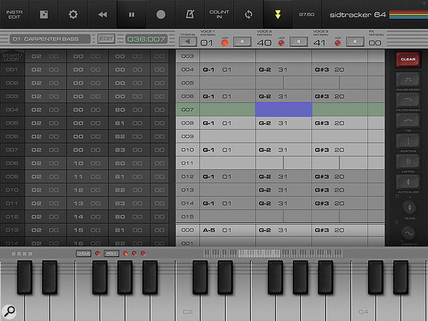 Patterns of up to 128 steps each can be arranged into songs.