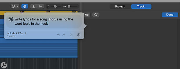 On a suitable host, you can now access ChatGPT directly within Logic’s Notepad feature.