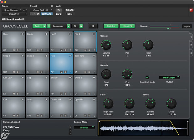 GrooveCell is an effective and surprisingly powerful pad‑style drum sampler and sequencer.