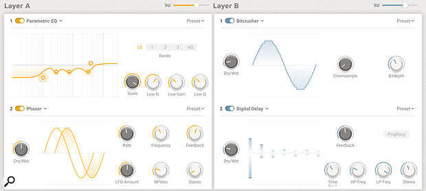 There are no fewer than six effects slots per sound: two per layer, and two master level effects. The effects quality is really good, and the graphic depictions of parameter settings genuinely helpful.