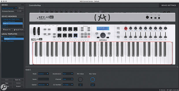 Custom MIDI maps can be set up in the Control Center, then recalled from the drum pads.