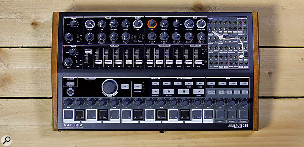 The MiniBrute 2S is smaller than its keyboarded sibling, its front panel measuring 484 x 280 mm.