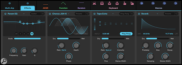 There’s only one effects section for the whole synth, but the flexibility offered by its four slots and 17 types is huge.