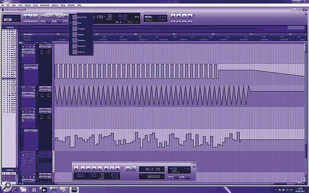 Most DAWs give you the means of drawing tempo‑sync'ed shapes into their automation tracks. Here are a few of the options in Pro Tools 9.