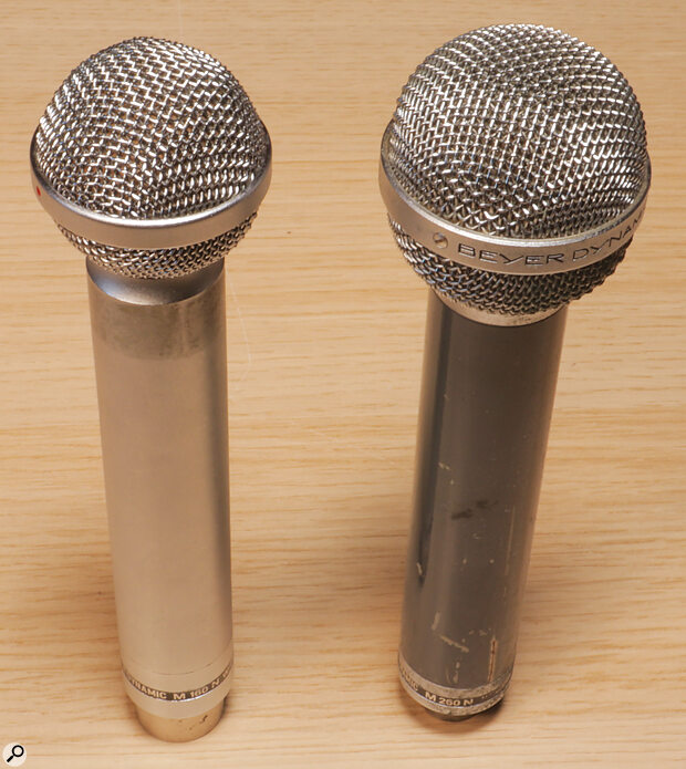 Despite having not one but two ribbons, the Beyer M160 (left) is one of the smallest ribbon mics ever made. The single‑ribbon M260 (right) is somewhat larger and has a slightly less extended frequency response.