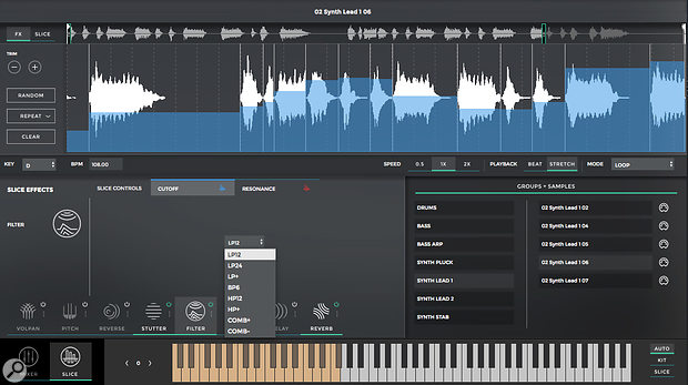 Slice mode provides plenty of creative effects-processing options on a per-slice basis.