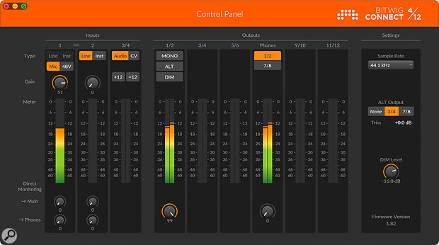The Connect’s control panel application.