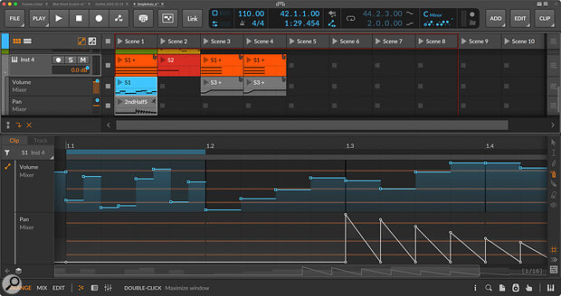 Launcher automation clips, overlaid on the parent clip in the Clip Editor Panel.