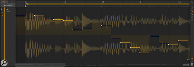 Techno‑friendly stepped automation displayed against the parent clip’s audio.