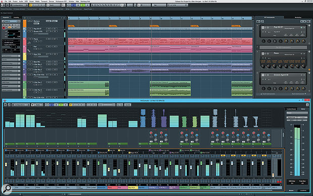 Cubase Pro 8 in all its glory, playing back one of the construction kits from the included Allen Morgan Pop-Rock Toolbox.