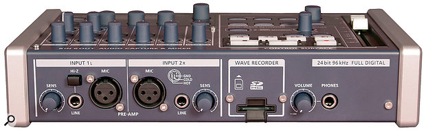 The V‑Studio's front panel hosts XLR and line sockets for the first two inputs, along with the headphone output and the port for an SD card.