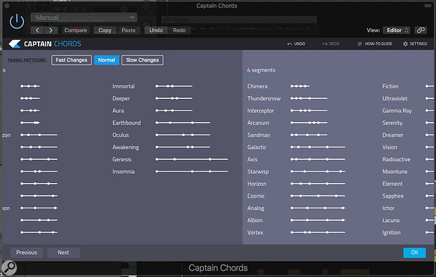 The Rhythms and (as shown here) Timing presets make it easy to customise your basic chord sequence.