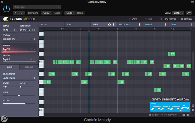 Captain Melody provides a range of options for creating melodic parts that fit your chord sequence.