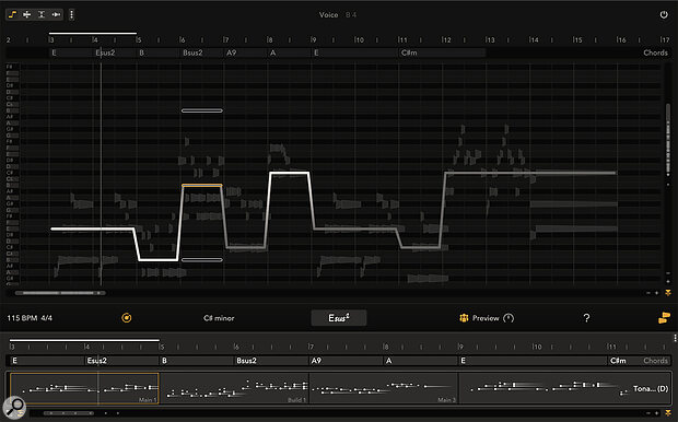 Tonalic Studio’s Voice Leading provides a remarkable way to control how your virtual musician works their way through your chord sequence.