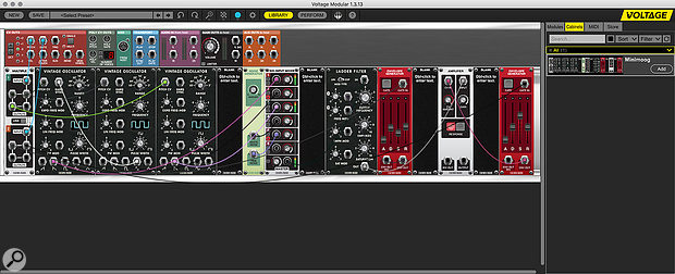 Individual rack rows can be saved as 'Cabinets', like this Minimoogy patch.