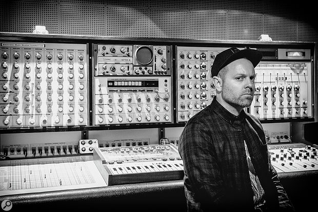 Josh Davis today, in front of an impressive EMS Synthi 100 system.