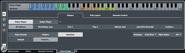 If you activate the Sections option in the Players tab, the Sections (brown) and Subsections (pale yellow/green) triggers become active.