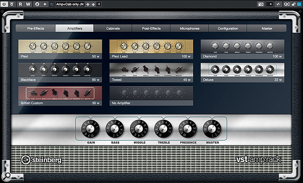 Using just its amp and cab modules, the stock VST Amp Rack plug‑in is all you need to run your DI’ed guitar through before applying Shimmer or Studio Delay.