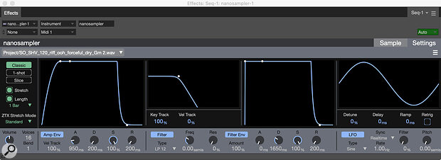 Clicking on the Settings tab brings up this graphic editing screen for the synth parameters.