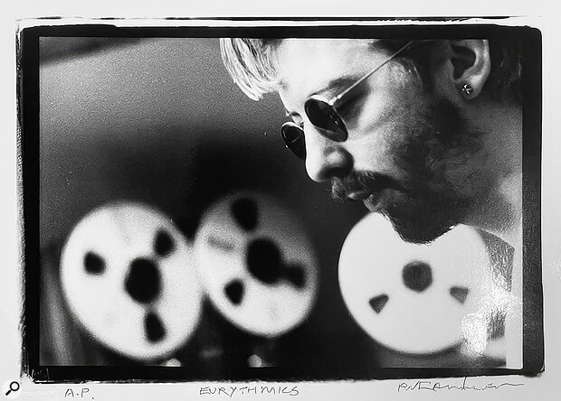 Dave Stewart and Annie Lennox in the studio, 1982.