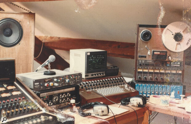 The makeshift studio setup that was used to produce Sweet Dreams (Are Made Of This): to the right of the mixing console are a Lexicon Prime Time delay and Roland Space Echo, and Dave Stewart’s prototype drum computer.