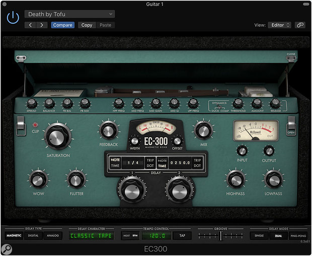 The GUI for the Magnetic mode looks for all the world like an antique tape echo.