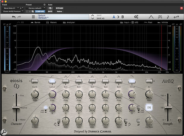 The effect of the slope setting is best understood visually! In this screen from Eiosis’s AirEQ, the low‑pass (high‑cut) filter at the right has been set to a gentle 6dB/octave, whereas the high‑pass (low‑cut) filter is operating at 12dB/octave.