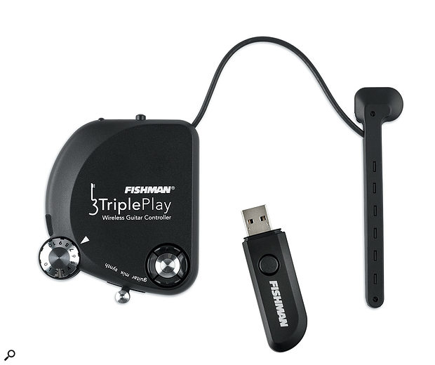 On the hardware side, the TriplePlay system comprises the controller and hexaphonic pickup, and a USB wireless receiver.