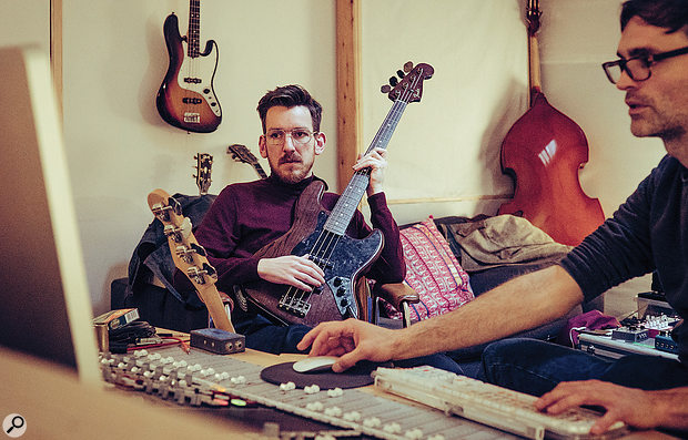 Following the departure of bassist Walter Gervers, bass duties were handled jointly by Yannis Philippakis and Edwin Congreave (left). 123 Studio owner Brett Shaw (right) engineered and co-produced the album.