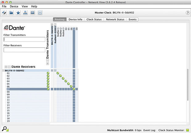 Each ‘receiver’ device on the Dante network incurs a  small amount of latency, which is configurable in this tab.