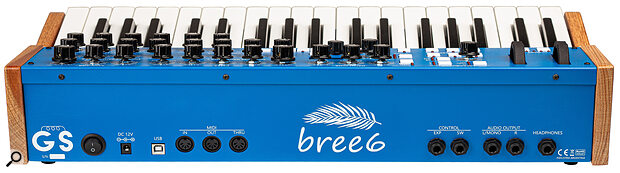In addition to the USB‑B port, MIDI in, out and thru sockets, and quarter‑inch audio and headphone outputs found on the desktop Bree6, the Keyboard version has gained quarter‑inch inputs for a footswitch and expression pedal.
