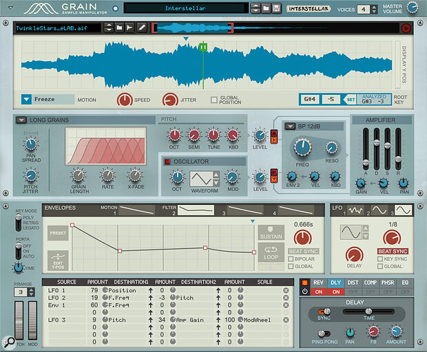 Granular synths come in lots of different shapes and sizes. In plug‑in form there can often be a distinction between true granular‑driven synths (as with Reason Studios’ Grain) and effects processors (like Output’s Portal). These two are sophisticated, complex tools capable of a vast range of effects.