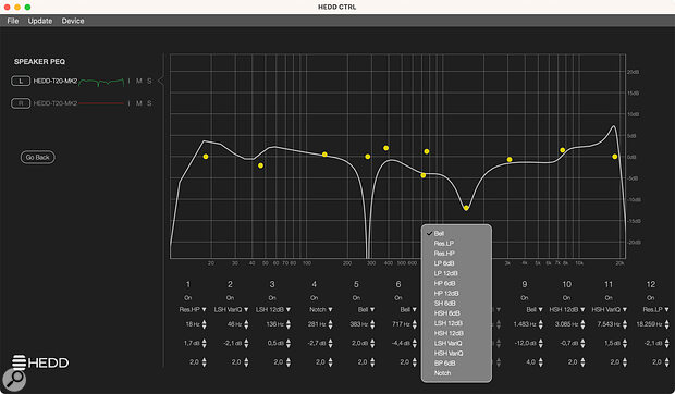 CTRL provides access to an unusually comprehensive 10‑band parametric EQ, which offers a wide range of filter types.