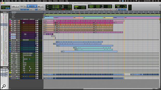 The Pro Tools Session view for Ari Morris’ mix of ‘Wockesha’.