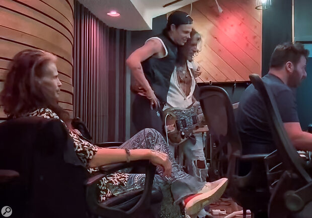 Matt Schwartz (at the console) with Aerosmith and Yungblud at Baysound Studios, Sarasota.