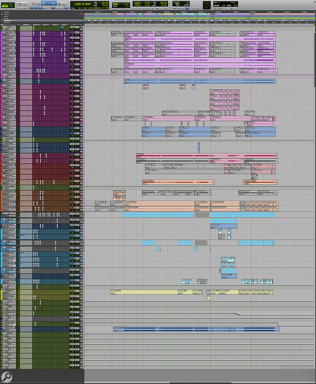 This composite Pro Tools screen shows the tracking session for Kacey Musgraves’ single ‘Cardinal’, engineered by Konrad Snyder.