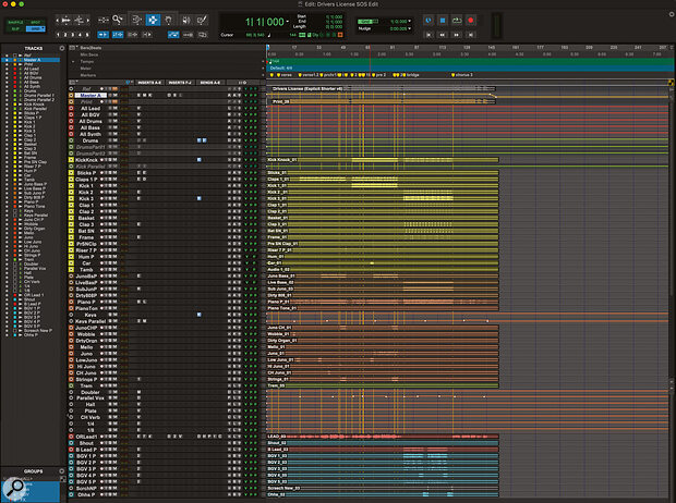 McCarthy's Pro Tools session for ‘Drivers License’ contains only 64 tracks; minimalist by today's standards.