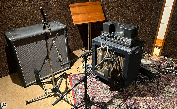 Bass guitar was tracked using no fewer than five separate rigs. This photo shows one of them.