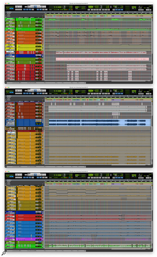 This composite screenshot shows the final Pro Tools mix session for ‘Choosin’ Texas’.