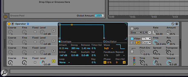 Pumping compression over multiple sources or the entire mix is almost universal in French house and EDM. Rather than trigger it from the kick drum, Reznikov uses a square‑wave oscillator to drive the compressor sidechains, tailoring the compression precisely.